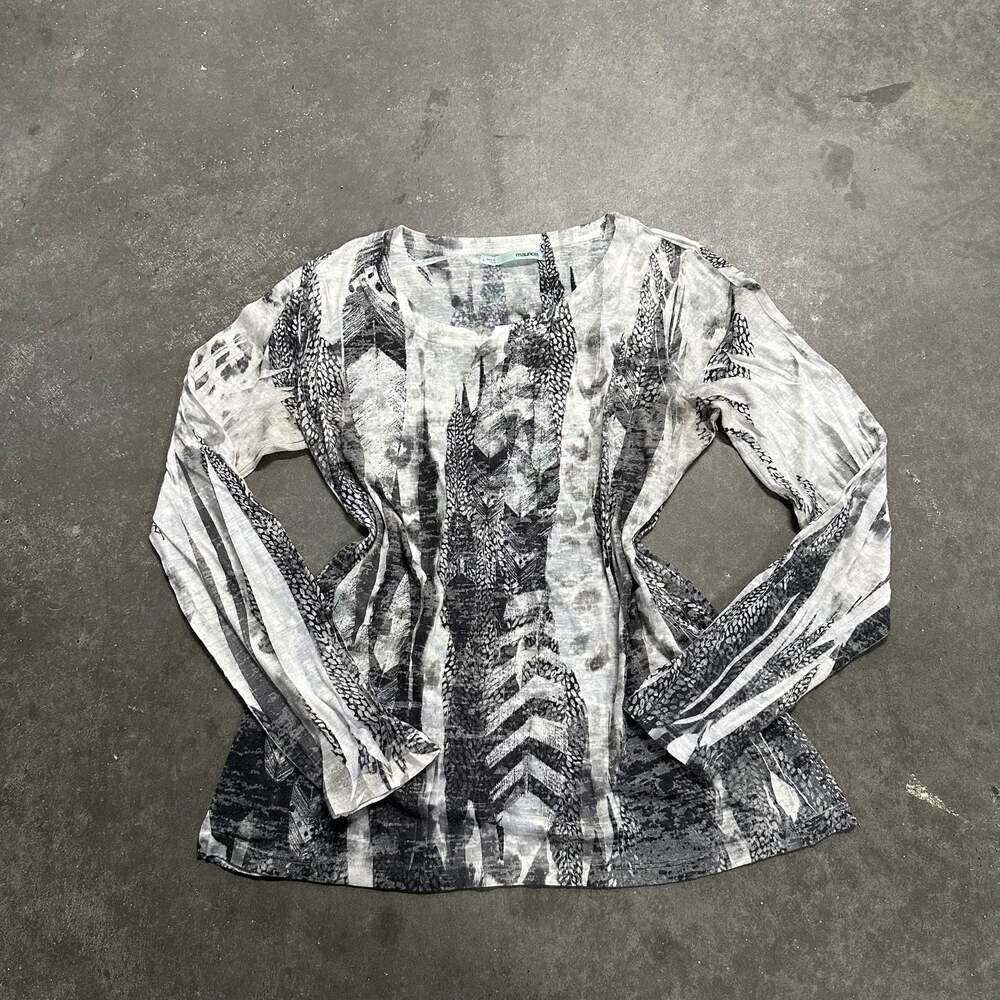 Maurices Abstract Feather Print Sheer Burnout Long Sleeve Top Size L
